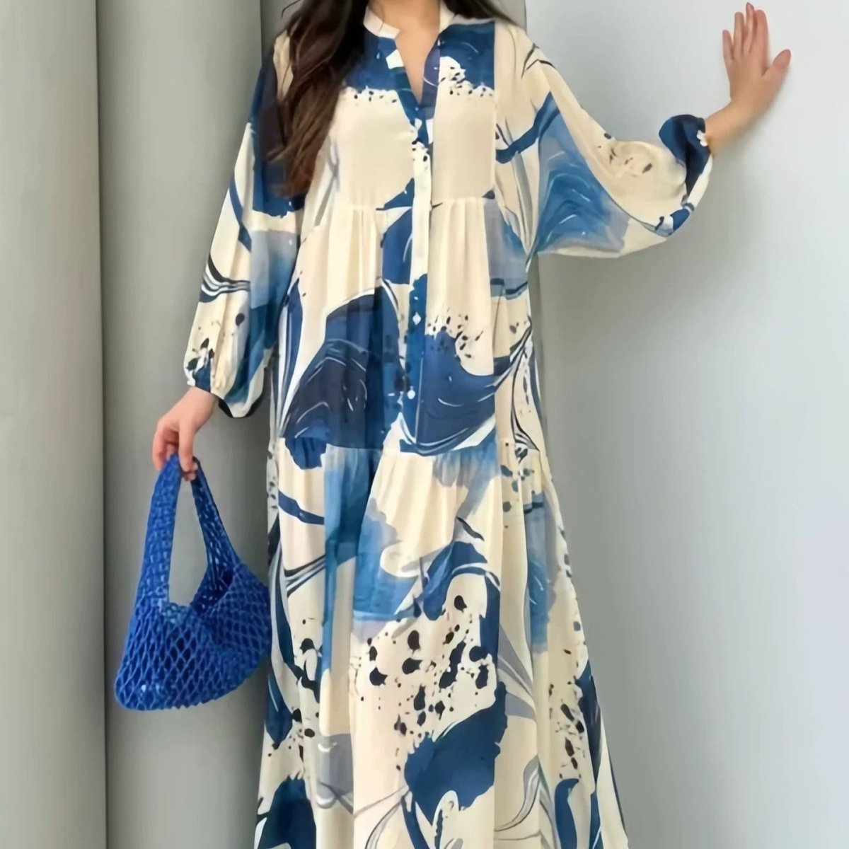 Robe Abaya coupe ample, col en V, manches longues (MA377)