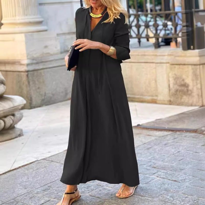 Robe Maxi Élégante à Col en V avec Cordon de Serrage | Tenue Modeste Contemporaine (MS121)