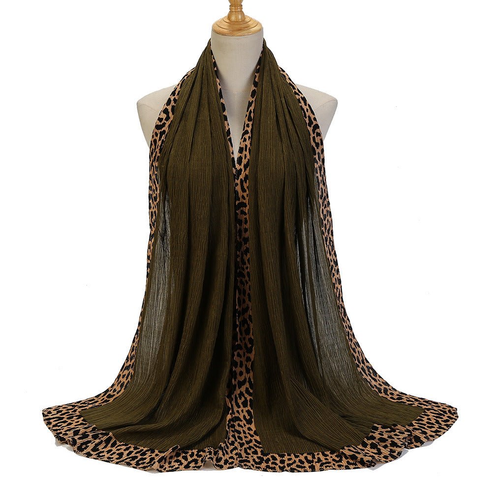 Foulard Hijab Crinkle Uni Orné d'un Motif Léopard (MH181)