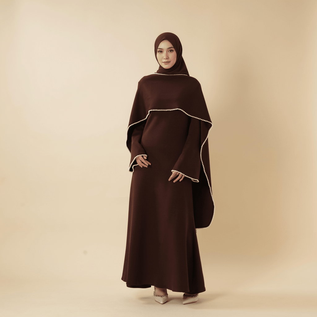 Robe de soirée élégante à manches cape ornée de perles (MA337)