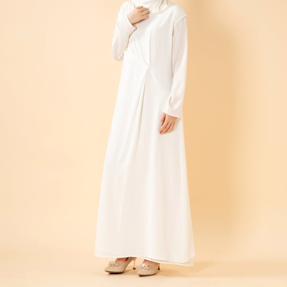 Robe Maxi sans Manches en Crêpe avec Plis à la Taille et Fermeture Éclair au Dos (MS436)