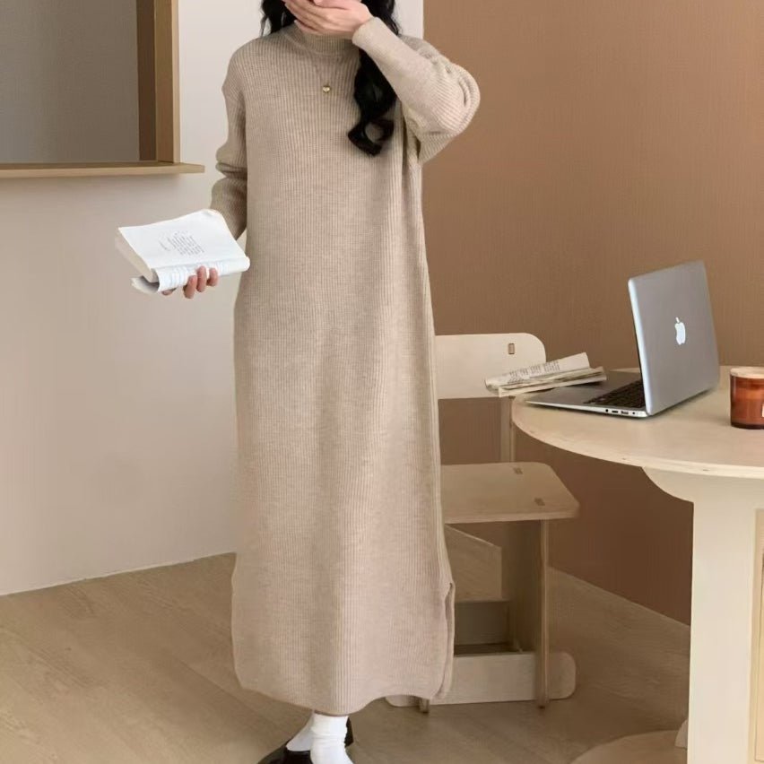 Robe maxi en maille côtelée à col montant (MS158)