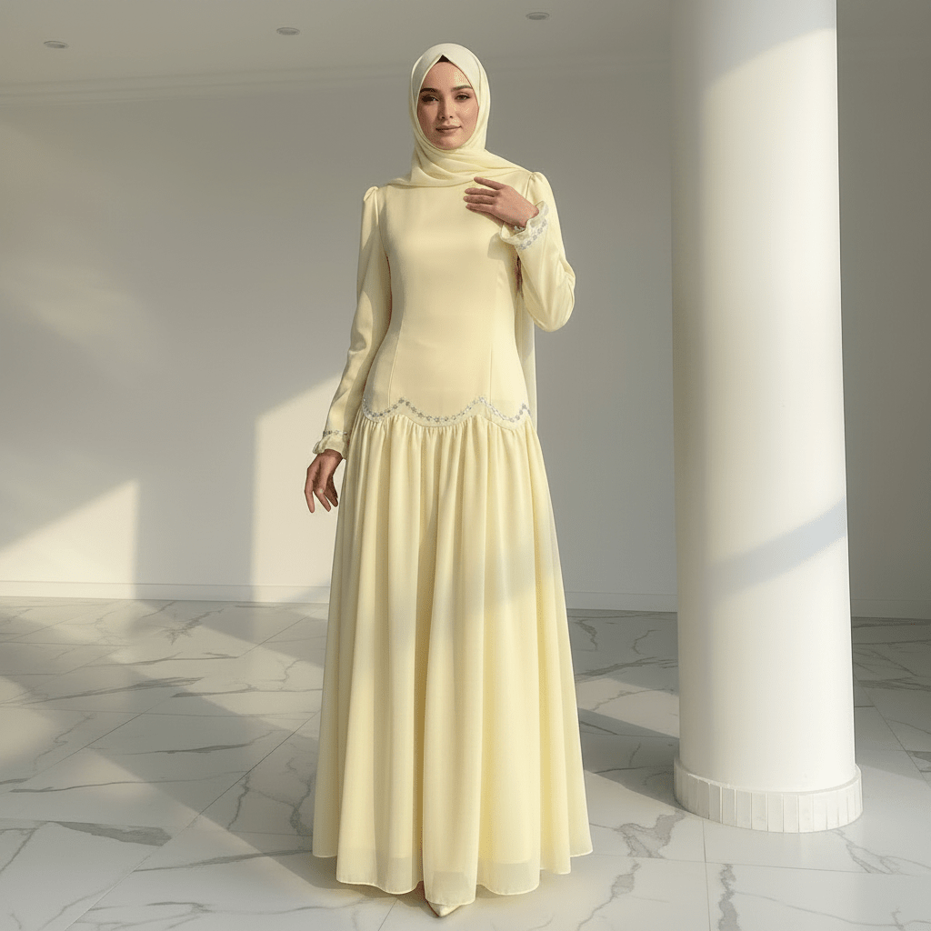 Robe avec chaîne de taille en cristal et manchettes à volants (MS306)