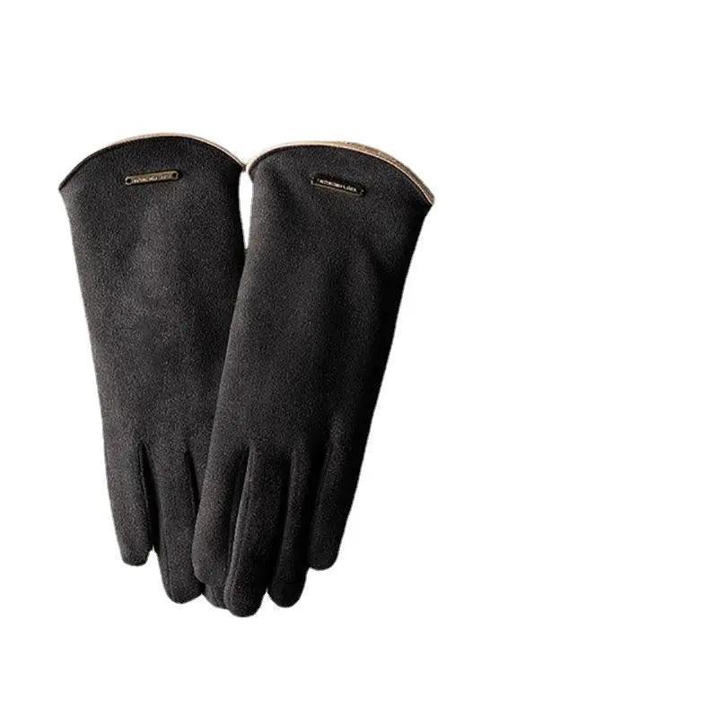 MAC058 Gants tactiles unisexes en suédine, doublés de fausse fourrure, chauds pour l'hiver
