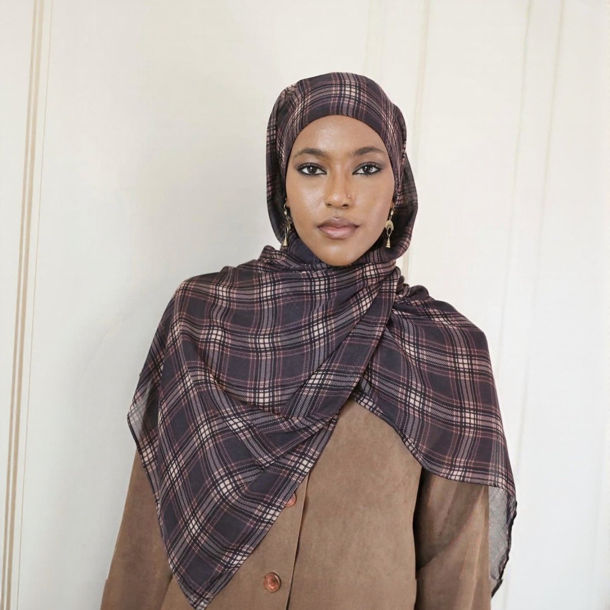 Écharpe Hijab à Motif Tartan et Pied-de-poule (MH213)