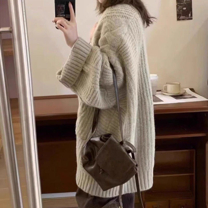 Cardigan surdimensionné en tricot torsadé avec poches (MS166)