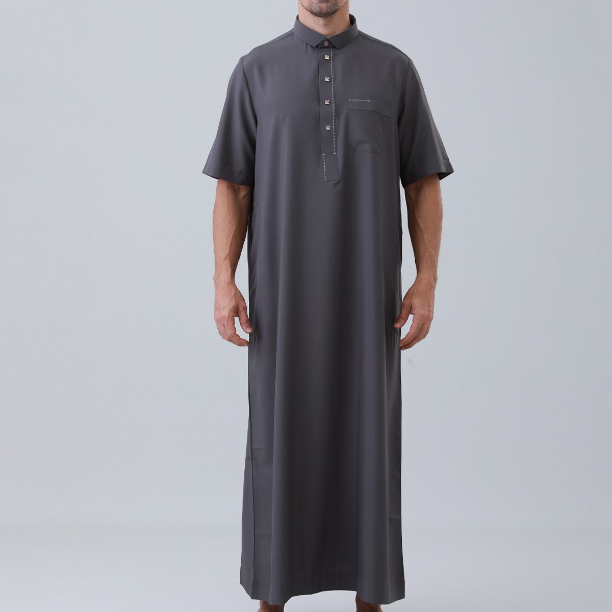 Thobe uni pour homme avec patte de boutonnage (MT038)
