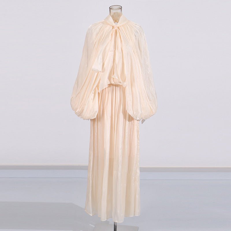 Robe Maxi à Manches Ballon et Col Noué (MS303)