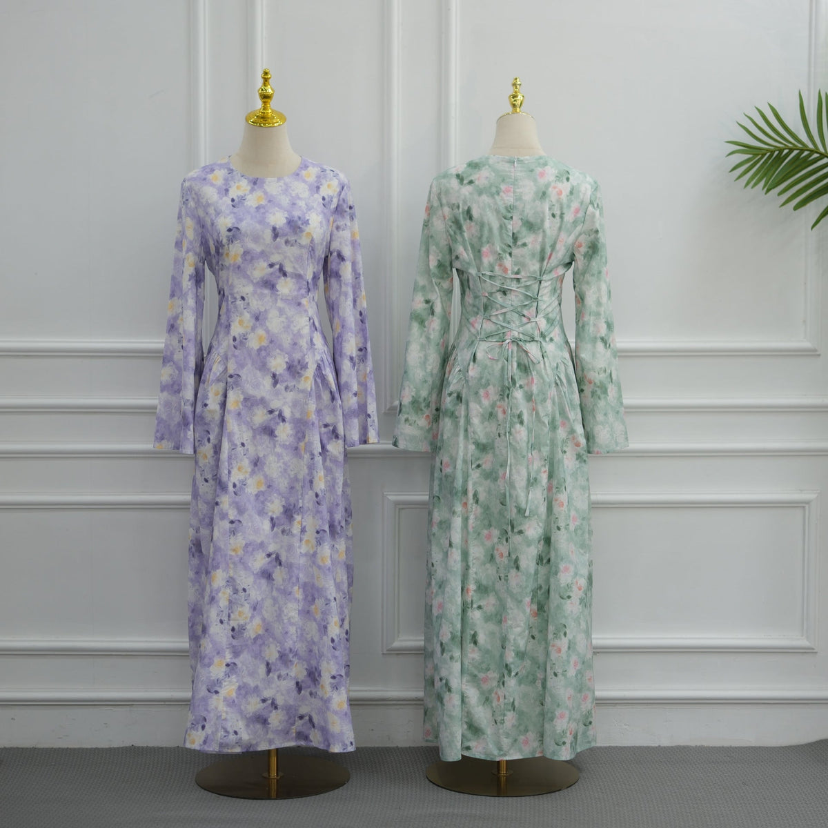 Robe Maxi à Manches Évasées Imprimé Floral Aquarelle (MS516)