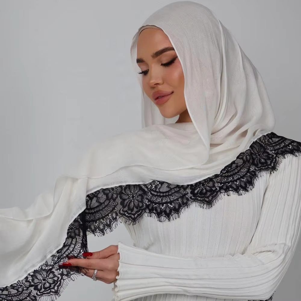 Hijab en rayonne avec bordure en dentelle (MH211)
