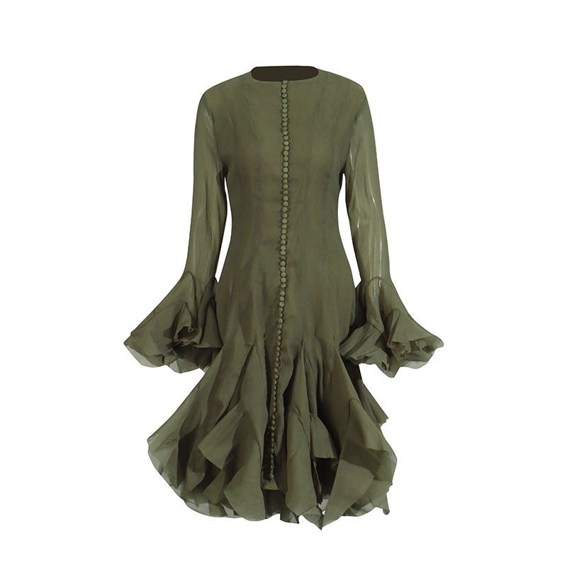 Robe à ourlet volanté avec manches transparentes (MS304)