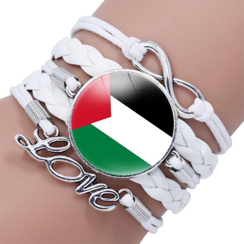 Bracelet multicouche motif keffieh drapeau palestinien avec pierres fines "time", "love" & ∞ (MAC080)