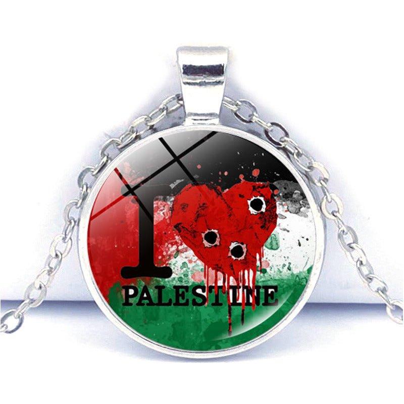 MAC076 Collier pendentif Time Gem Keffieh Palestine Paix Anti-Guerre