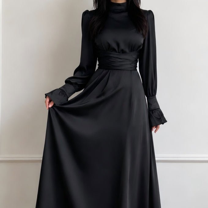 Robe Maxi à Taille Croisée en Satin (MS506)