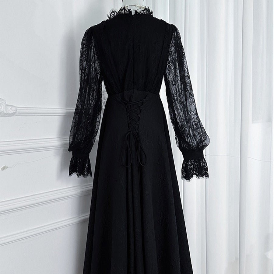 Robe Maxi Col en V en Dentelle Française (MS361)