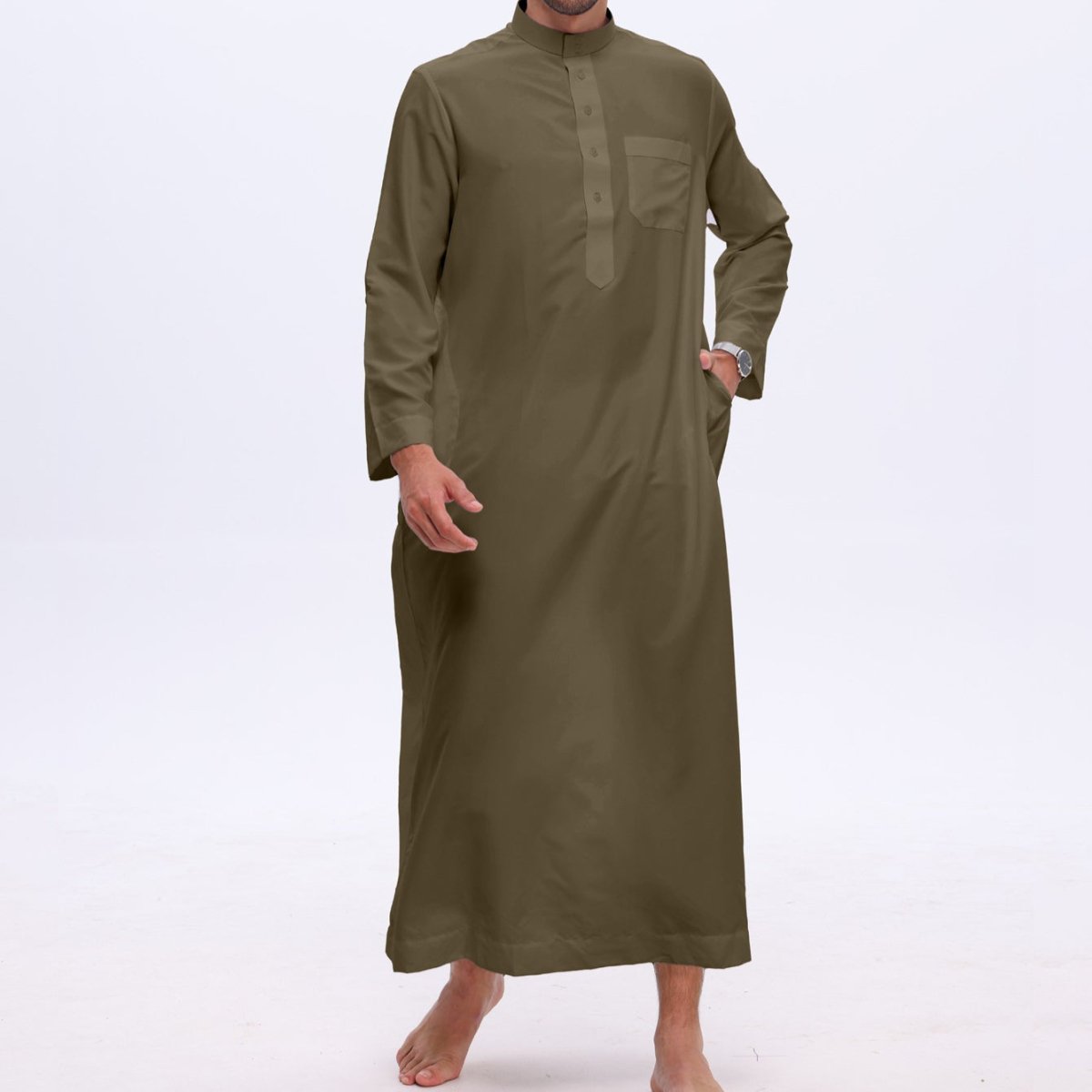 Thobe uni pour homme avec patte de boutonnage (MT036)