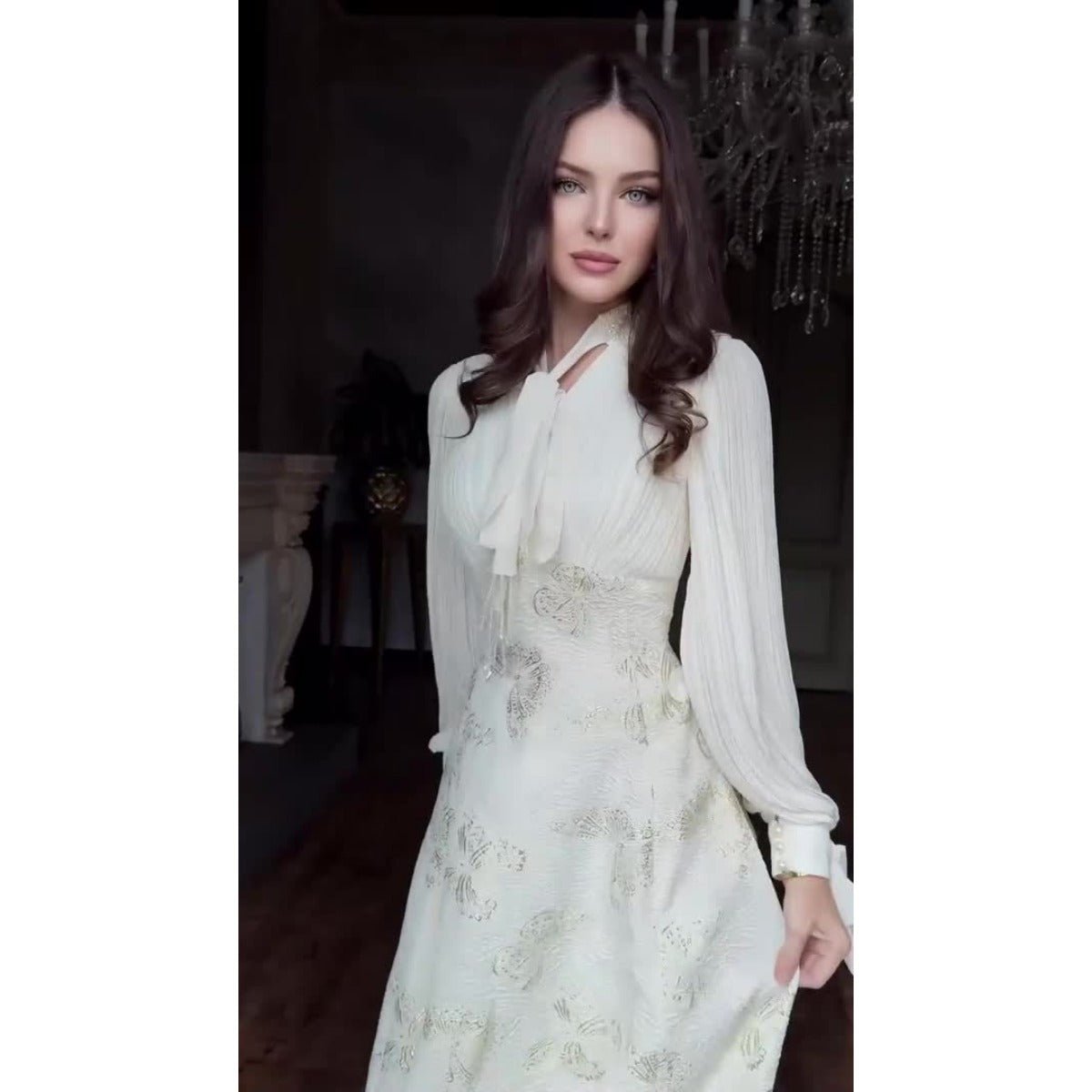 Robe Maxi Élégante à Manches Longues, Abaya à Motif Papillon / Robe Longue (MA219)