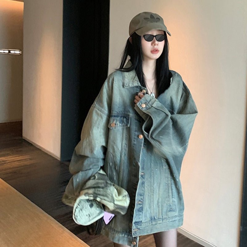 Veste en Jean Oversize Vintage | Veste en Jean Décontractée Coupe Ample (MS150)