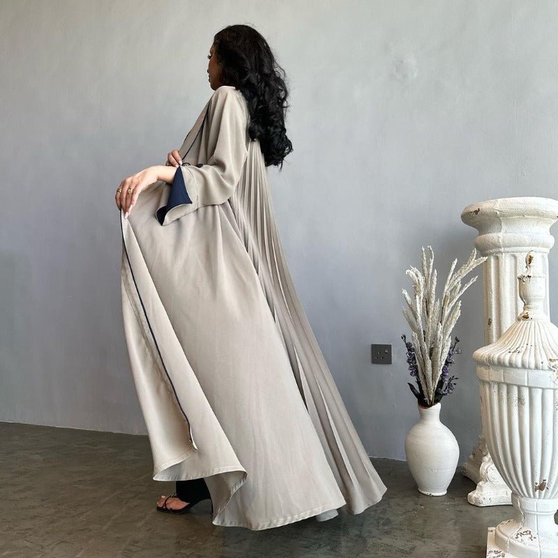 Robe longue automne et hiver à ouverture avant | Abaya cardigan plissée unie (MOA218)