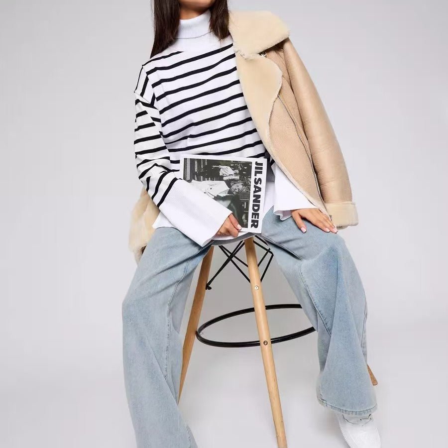 Pull Col Roulé Rayé | Pull Oversize Colorblock (MS252)