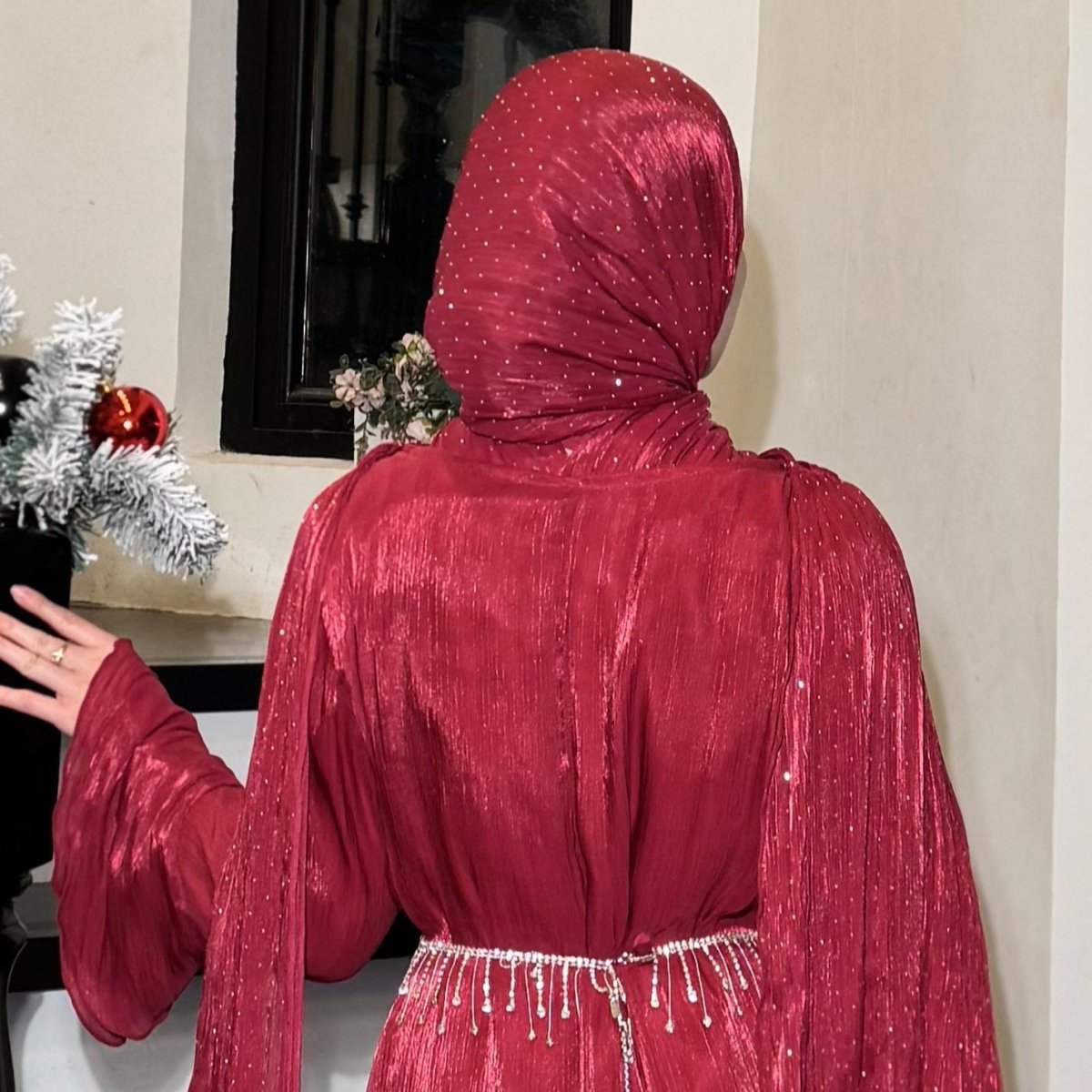 Robe Abaya Maxi à Manches Cape Plissées (MA430)