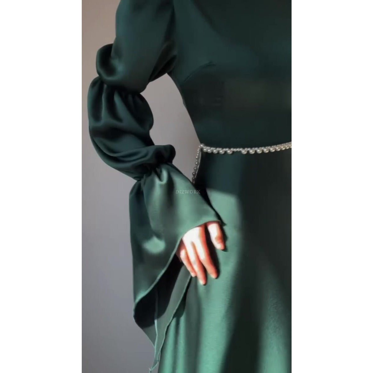Robe Abaya Longue Coupe Slim de Luxe | Robe Maxi Vert Émeraude (MA217)