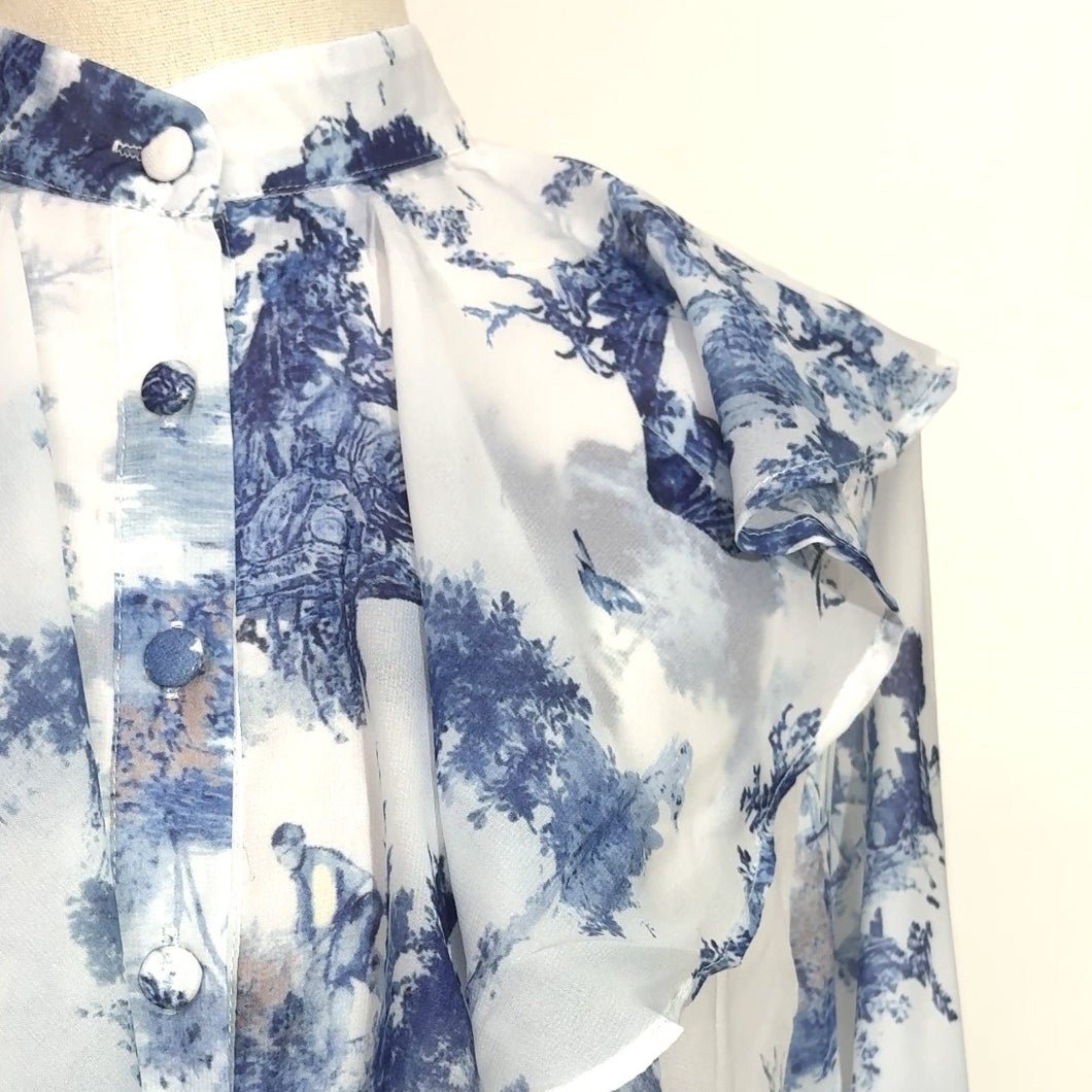 Robe Maxi à Volants Imprimé Toile de Jouy (MS422)