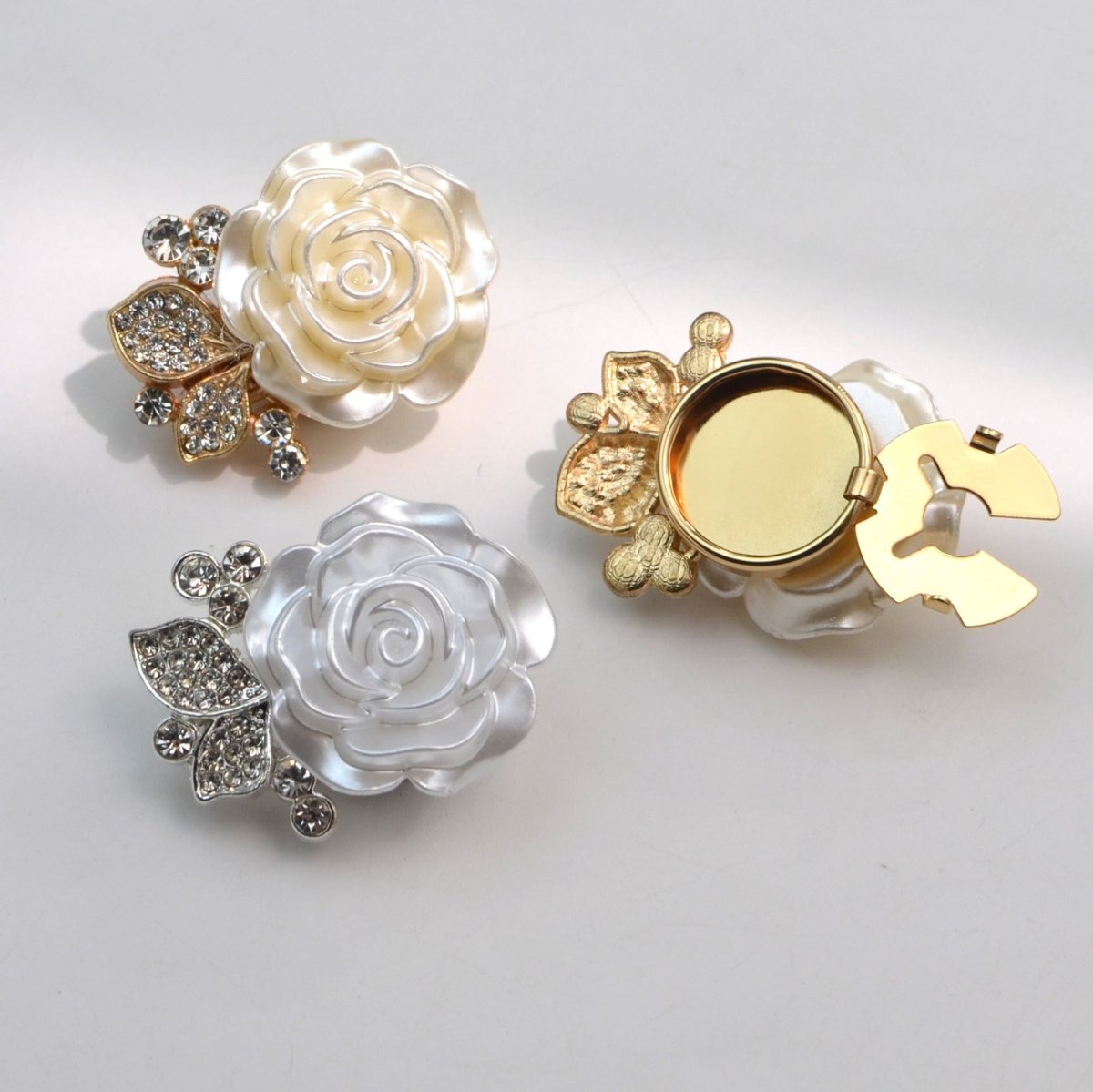 Boutons de manchette Pearl Rose | Clips décoratifs feuille en strass (MAC360)