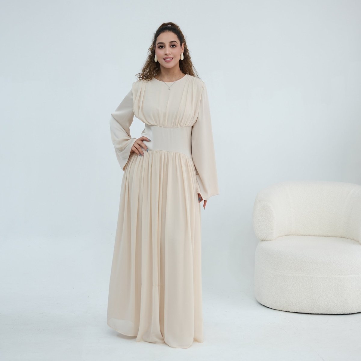 Robe Maxi Manches Évasées en Mousseline(MS498)