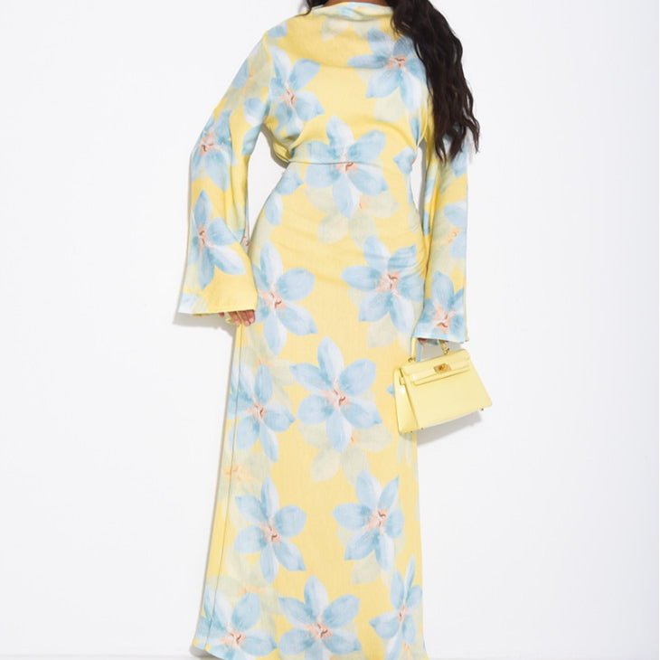 Robe Maxi Froissée Délavée à Imprimé Floral (MS437)