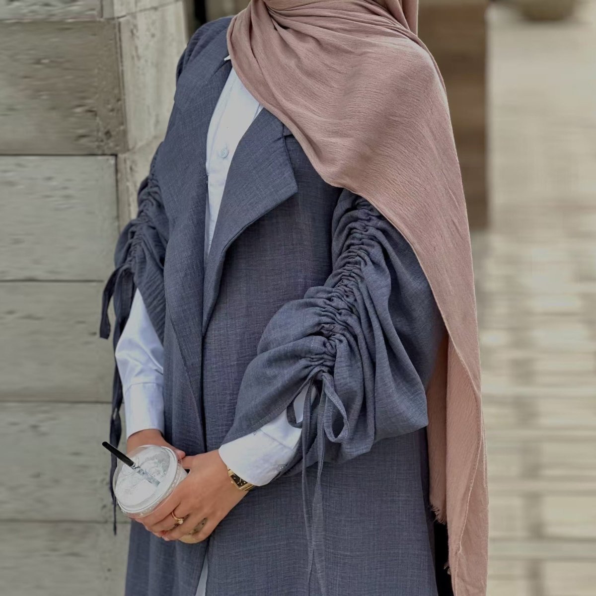 Blazer Cardigan ajusté à manches froncées | Veste ouverte en mélange de sergé (MOA246)