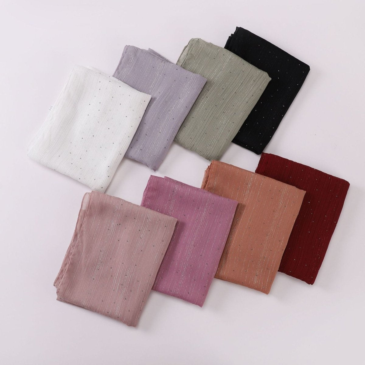 Hijab Drapé Crinkle Argenté "Modest Elegance" avec Strass (MH155)
