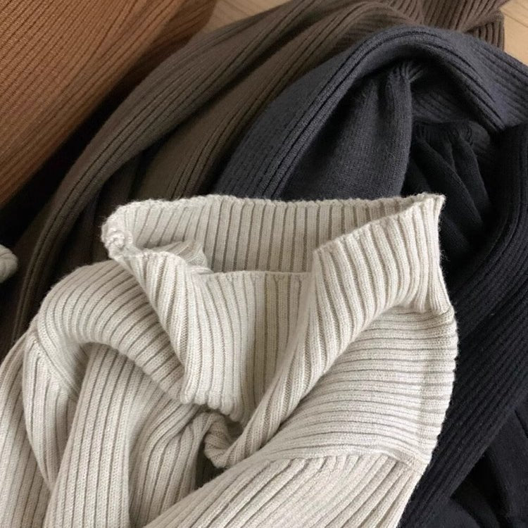 Robe Maxi en Tricot Côtelé Élégante | Robe Pull Col Montant Coupe Trapèze (MS173)