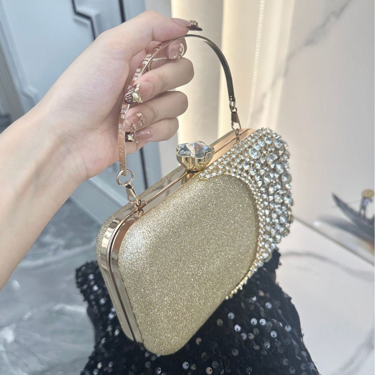 Pochette de soirée strassée | Sac de fête à cristaux avec chaîne (MAC353)
