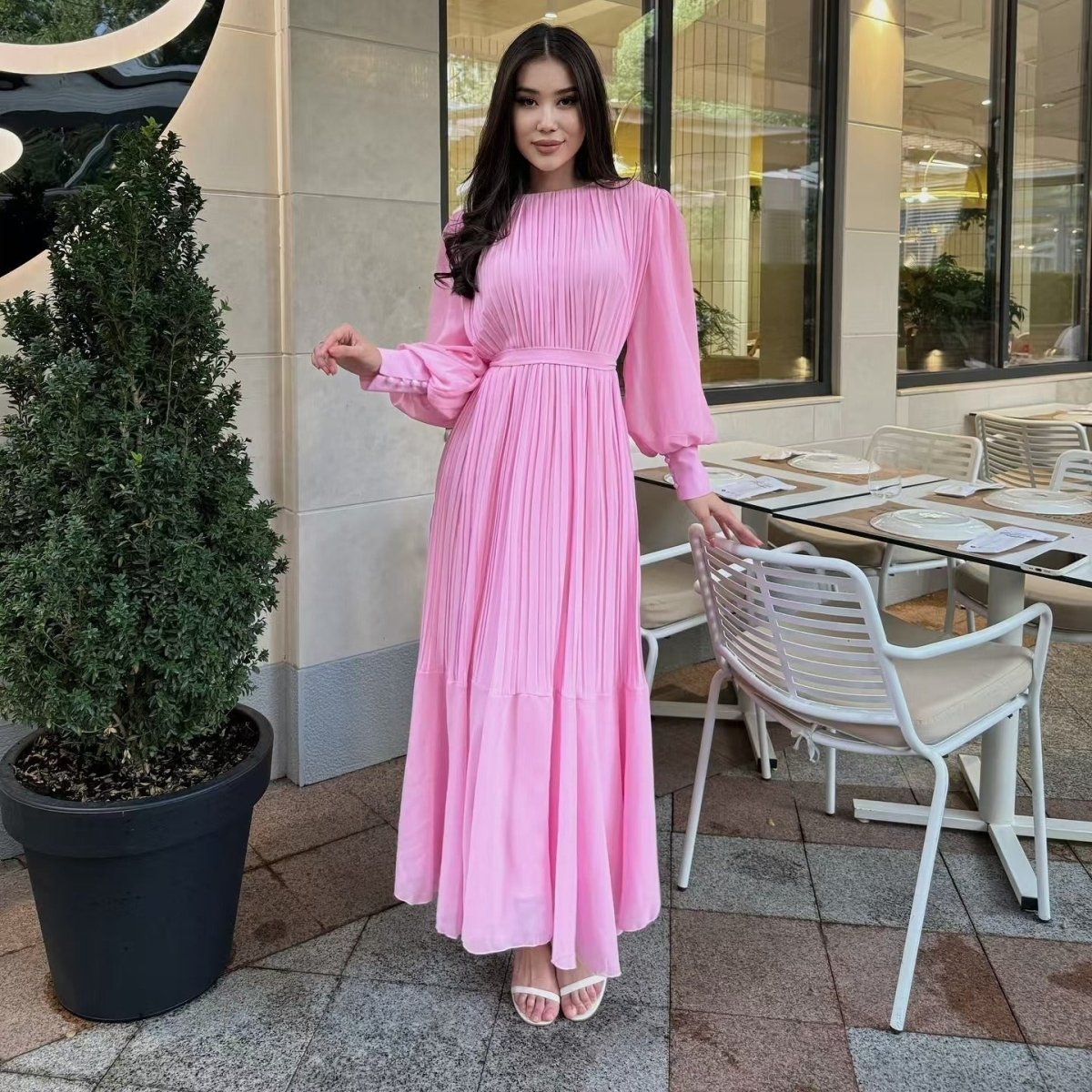 Robe Maxi Plissée à Volants (MS466)