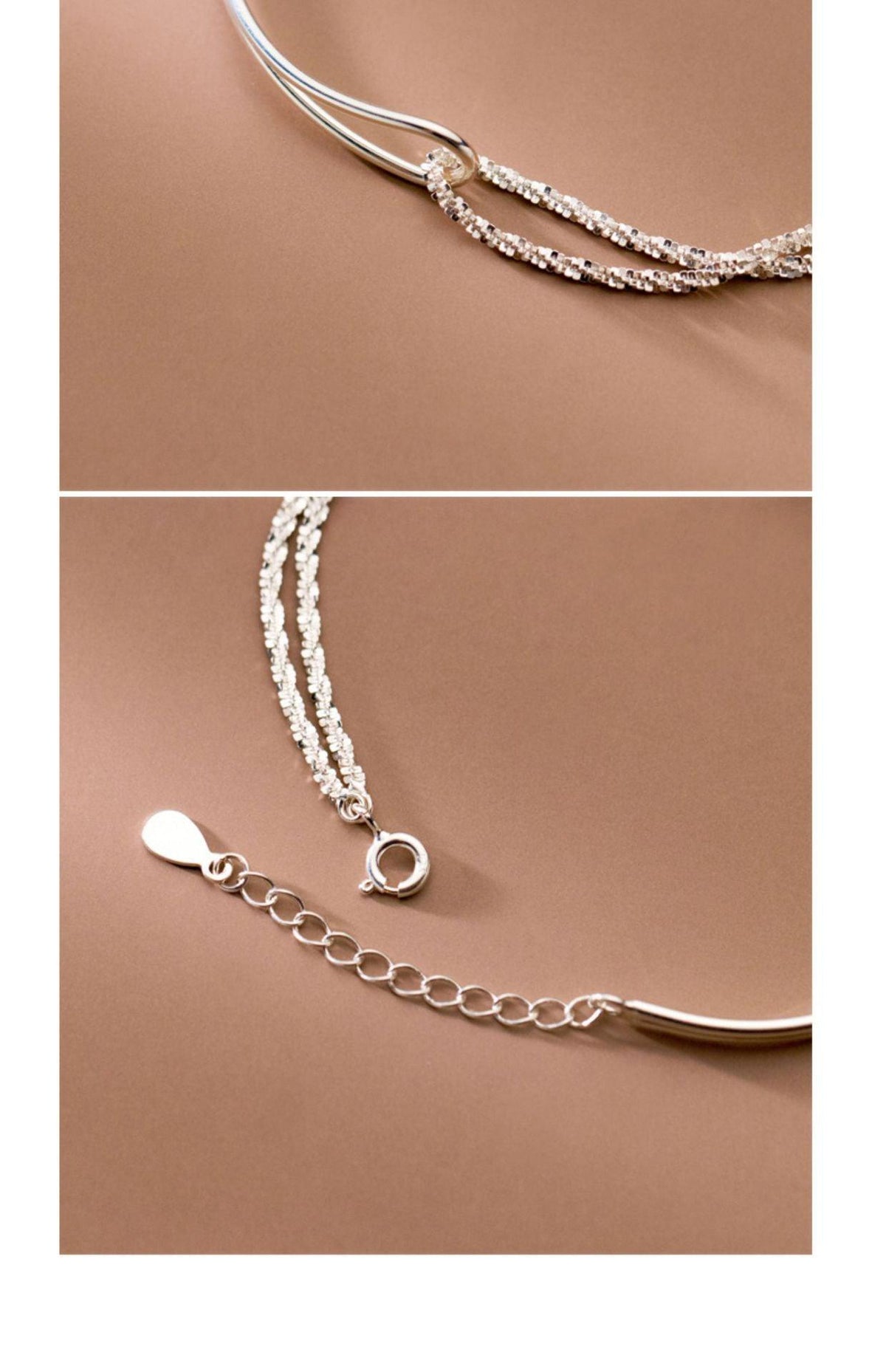 Bracelet asymétrique MAC089 Tempérament et Personnalité, à double rangée de tubes courbés et fleurs de gypsophile