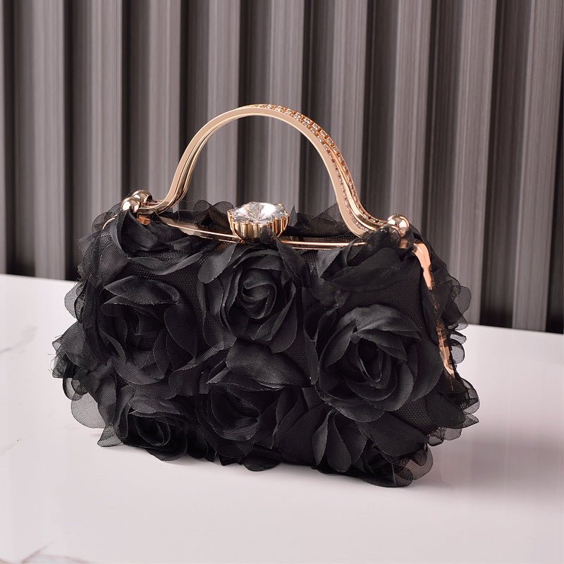 Pochette de soirée fleur rose | Sac de mariage avec poignée métallique (MAC357)