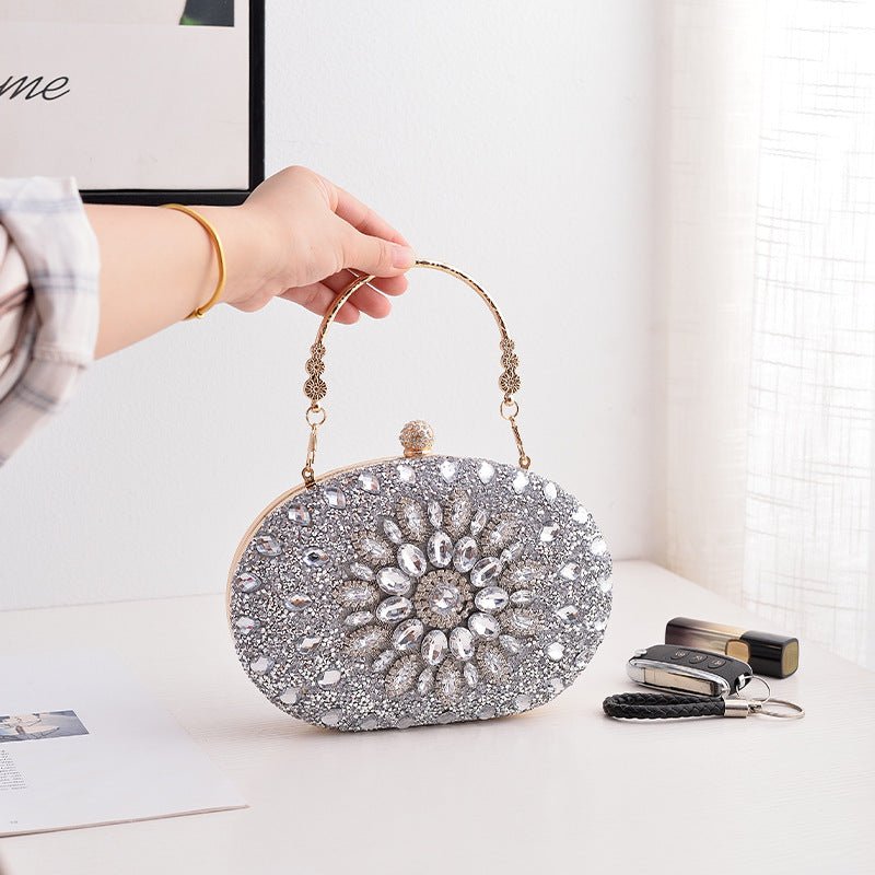 Pochette de soirée Crystal Sunflower | Sac de fête en strass avec bandoulière chaîne (MAC356)