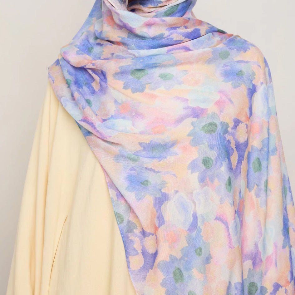 Foulard Hijab à Imprimé Floral Vibrant | Écharpe Botanique Légère (MH159)