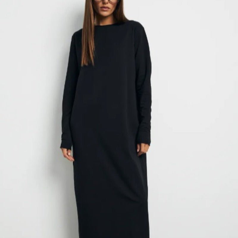 Robe Maxi Pull-over Classique | Robe Unie à Col Rond et Manches Longues (MA317)