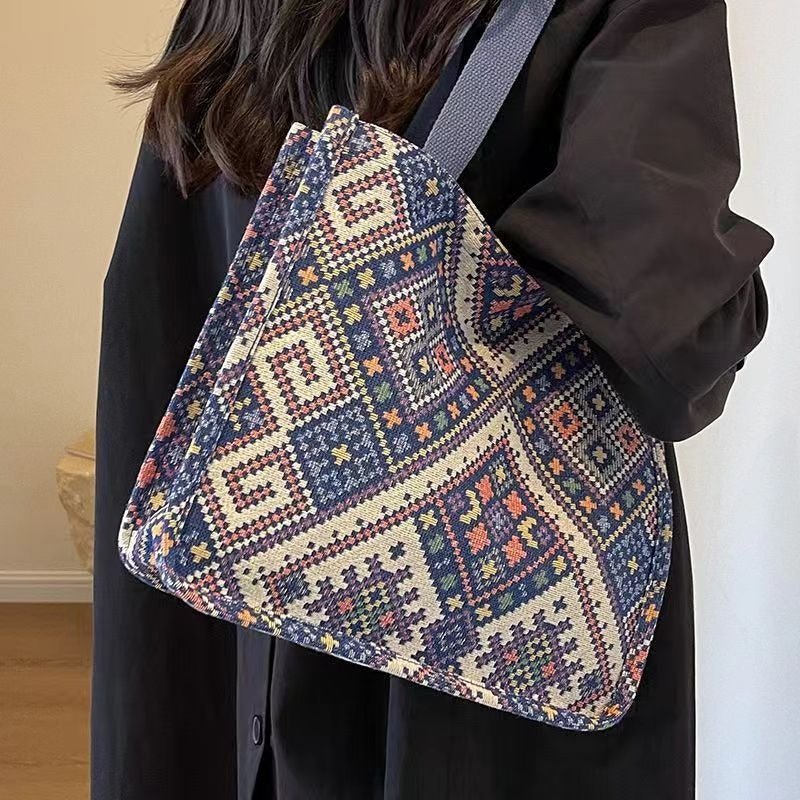 Sac Cabas en Toile Boho Chic - Sac Convertible Spacieux pour le Campus et les Trajets Quotidiens (MAC261)
