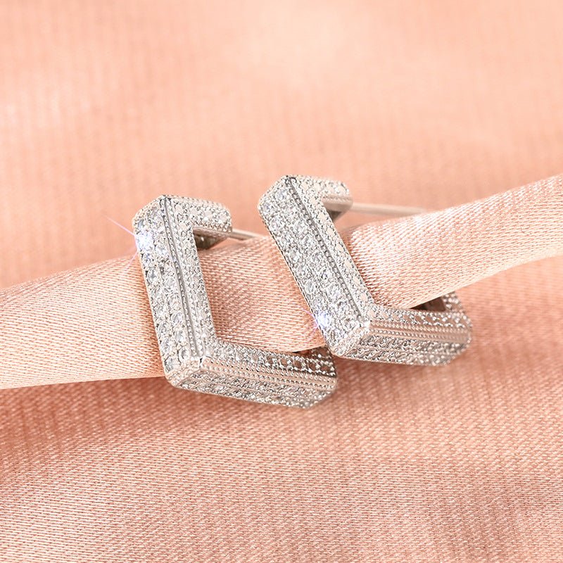 Boucles d'oreilles géométriques haut de gamme, micro-pavées de diamants ultra-brillants (MAC190)