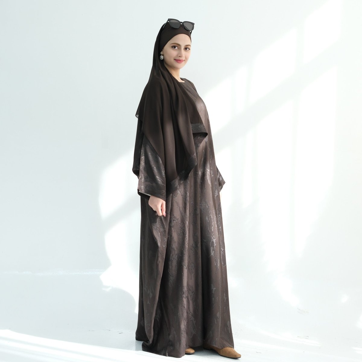 Abaya Maxi Manches Chauve-souris Jacquard (MA447)