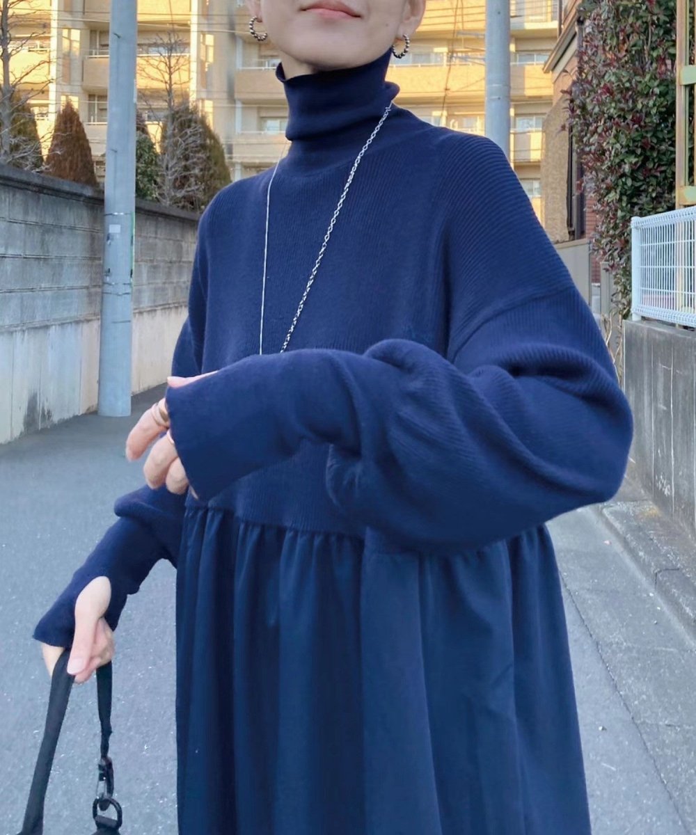 Robe Maxi à Col Roulé Oversize | Robe Pull à Manches Bouffantes (MS180)