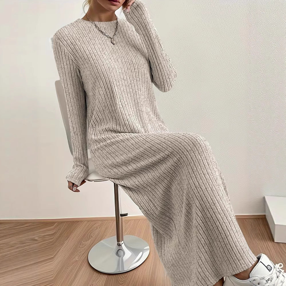 Robe Maxi en Tricot Côtelé | Robe Pull Décontractée à Manches Longues (MS226)