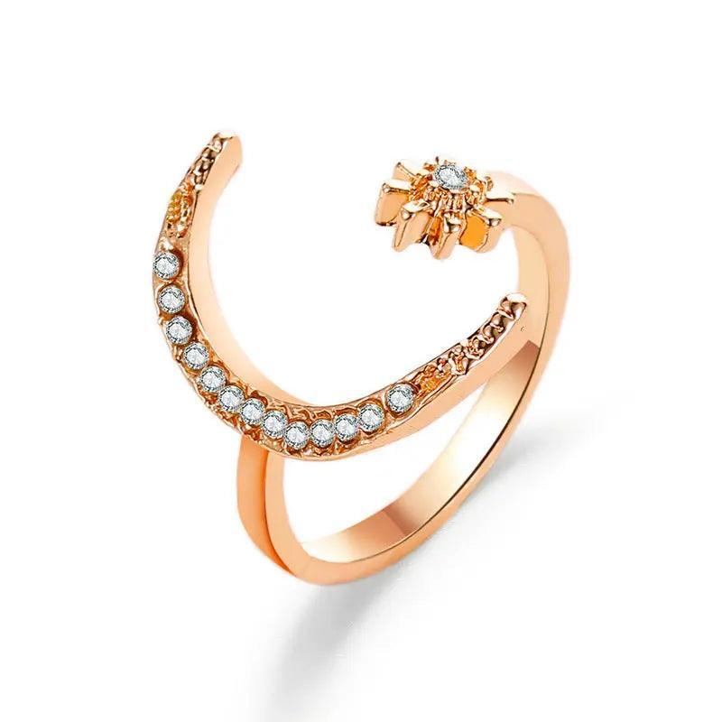 Bague ouverte MAC035 Lune et Étoile en Zircone Cubique