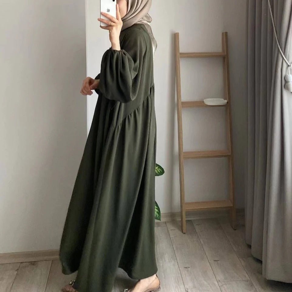 Abaya modeste coupe ample à manches lanternes | Abaya enfilable en crêpe glacé (MA153)