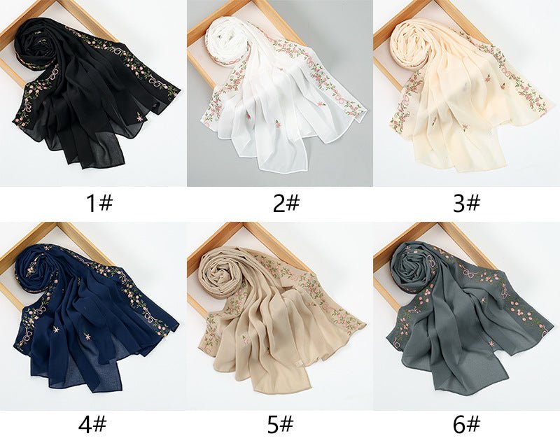 Foulard Hijab en Mousseline Brodée | Hijab en Mousseline avec Broderie (MH220)