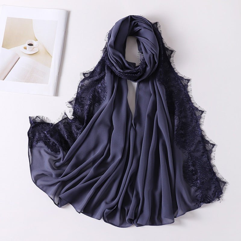 Hijab en mousseline avec perles et bordure en dentelle (MH218)