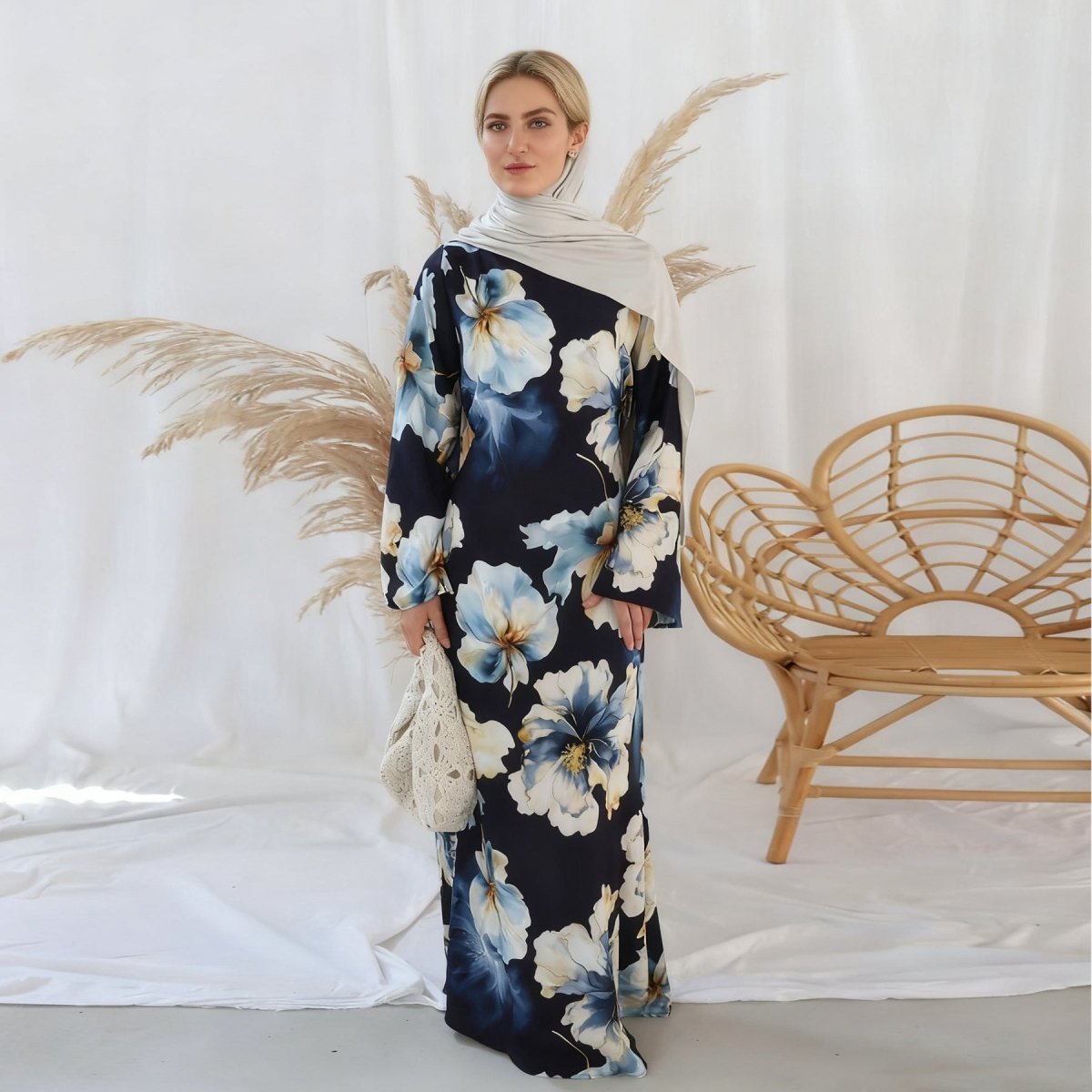 Abaya à imprimé floral avec manches évasées (MA332)